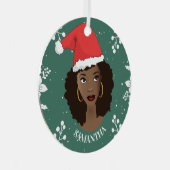 Ornement En Métal Joyeux Noël, Femme noire Chapeau rouge, Vert (Avant droite)