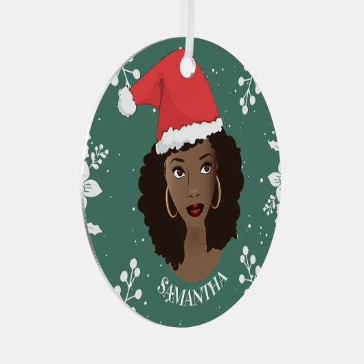 Ornement En Métal Joyeux Noël, Femme noire Chapeau rouge, Vert (Avant droite)