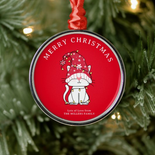 Ornement En Métal Joyeux Noël Funny Mignonne Chat de Noël (Arbre)