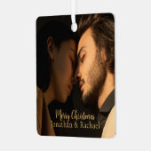 Ornement En Métal Joyeux Noël mignon couple photo script moderne (Avant gauche)