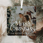 Ornement En Métal Joyeux Noël Minimaliste Typographie amusante Photo<br><div class="desc">Célébrez la saison avec une touche d'élégance en utilisant le Joyeux Noël Minimaliste Typographie Photo Métal Ornement. Conçu dans un style simple et épuré, cet ornement présente un script manuscrit et une ambiance de Noël vintage, parfait pour ceux qui apprécient la décoration minimaliste de vacances. Son matériau métallique léger et...</div>