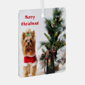 Ornement En Métal Joyeux Noël Père Noël Yorkie avec arbre de Noël (Avant droite)