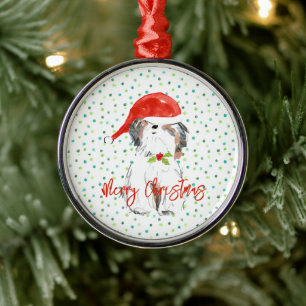 Ornement En Métal Joyeux Noël Petit Chien Festif Chapeau de Père Noë