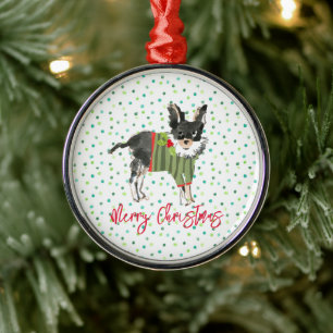 Ornement En Métal Joyeux Noël Petit Chien Festif Holly Festive