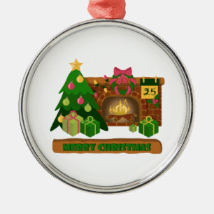 Ornement En Métal Joyeux Noël près de la cheminée bonfire xmas arbre