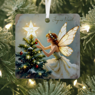 Ornement En Métal Joyeux Noël   Pretty Fairy Noël personnalisé