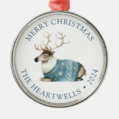 Ornement En Métal Joyeux Noël Reindeer Bleu Personnalisé 2024 (Devant)