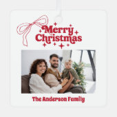 Ornement En Métal Joyeux Noël rouge à main dessiné arc retro photo (Recto)