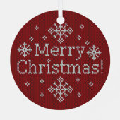 Ornement En Métal Joyeux Noël Rouge & Blanc Faux Knit (Verso)