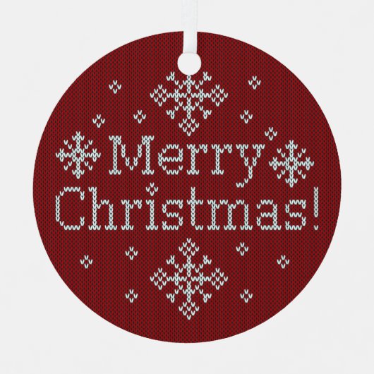 Ornement En Métal Joyeux Noël Rouge & Blanc Faux Knit (Recto)