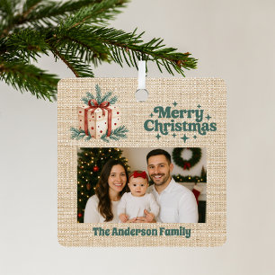Ornement En Métal Joyeux Noël rouge photo beige burap boîte cadeau