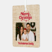 Ornement En Métal Joyeux Noël rouge photo burlap beige (Avant gauche)