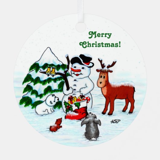 Ornement En Métal Joyeux Noël ! Snowman avec amis (Verso)