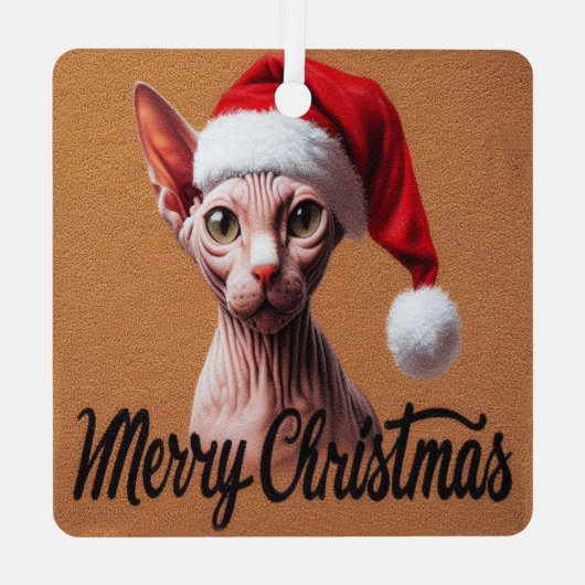 Ornement En Métal Joyeux Noël Sphynx Chat, Xmas Père Noël Sphynx (Verso)