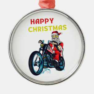 Ornement En Métal Joyeux Noël Vintage Père Noël Biker