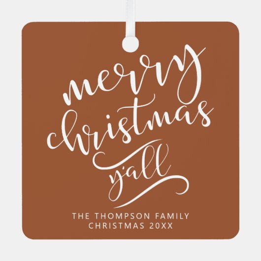 Ornement En Métal Joyeux Noël Y'all Texas Holiday Photo (Recto)