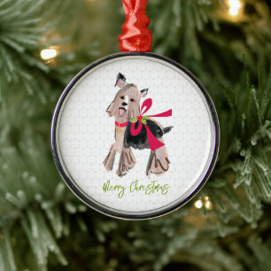 Ornement En Métal Joyeux Noël Yorkie Petit Chien Bow Holly Animaux