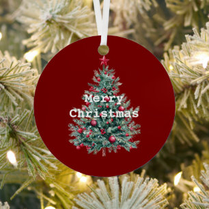 Ornement En Métal Joyeux sapin de Noël rouge vert Père Noël (à l'arr