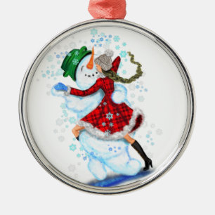 Ornement En Métal Joyeux Snowman et Fille Dance Tango fête de Noël