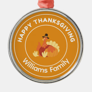 Ornement En Métal Joyeux Thanksgiving dinde orange