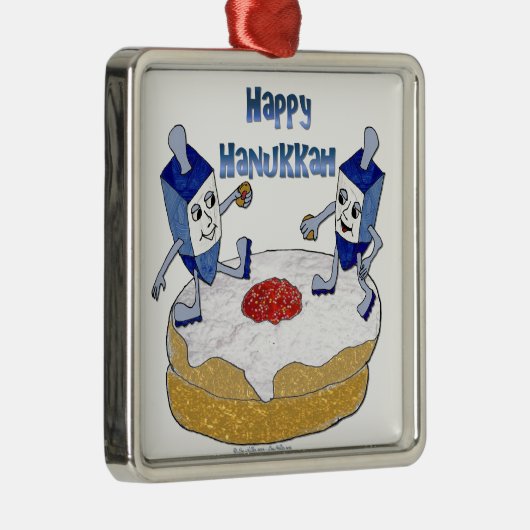 Ornement En Métal Judaica Happy Hanukkah Dancing Dreidels (Droite)