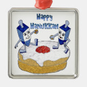 Ornement En Métal Judaica Happy Hanukkah Dancing Dreidels (Devant)