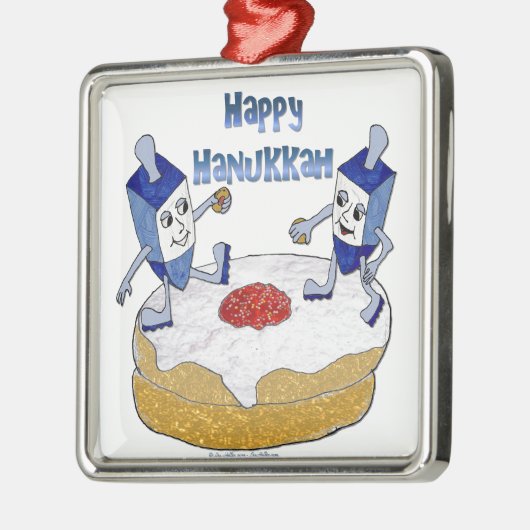 Ornement En Métal Judaica Happy Hanukkah Dancing Dreidels (Gauche)