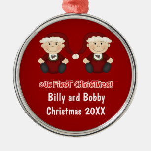 Ornement En Métal Jumeaux :  Notre premier Noël personnalisable
