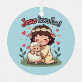 Ornement En Métal Kawaii Christian "Jesus aime Ewe" Pastel Design (Recto)