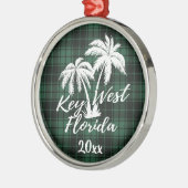 Ornement En Métal Key West Florida Palm Tree Green Plaid (Gauche)