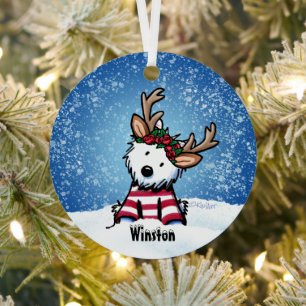 Ornement En Métal KiniArt™ Westie Reindeer Metal Ornament