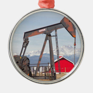 Ornement En Métal La grange rouge de Pumpjack de puits de pétrole e