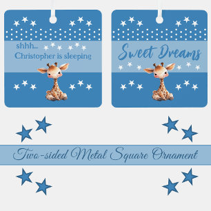 Ornement En Métal La petite girafe shhh ajouter nom dormir bleu