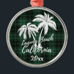 Ornement En Métal Laguna Beach California Palm Tree Green Plaid<br><div class="desc">Laguna Beach California Beach Palm Tree Green Plaid Ornement</div>