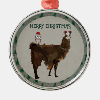 ORNEMENT EN MÉTAL LAMA ET HIBOU DE JOYEUX NOËL