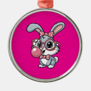 Ornement En Métal Lapin mignon avec des lunettes qui souffle du chew