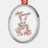 Ornement En Métal Lapin rose de Noël doux (Gauche)