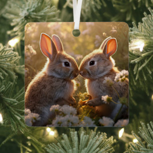 Ornement En Métal Lapins Adorables dans le Pré de Printemps Design