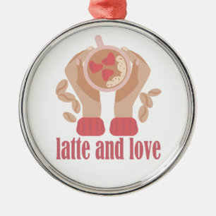Ornement En Métal Latte et coupe d'amour, mains et citation de café