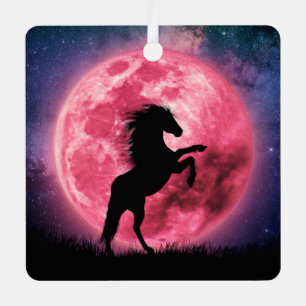 Ornement En Métal Le cheval et la lune rose