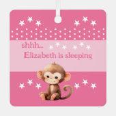 Ornement En Métal Le mignon singe shhh ajouter nom dormir rose (Recto)