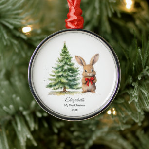 Ornement En Métal Le premier lapin de Noël du bébé personnalisé