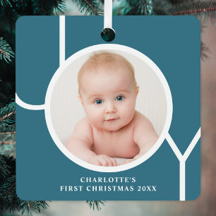 Ornement En Métal Le premier Noël de bébé personnalisable teal