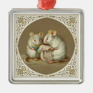 Ornement En Métal Lecture anthropomorphe de deux souris