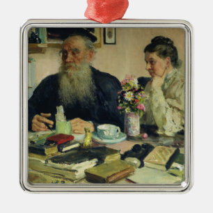 Ornement En Métal Léon Tolstoï avec son épouse dans Yasnaya Polya