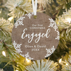 Ornement En Métal Les flocons de neige de Burlap Notre premier Noël