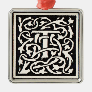 Ornement En Métal Lettre Art Nouveau T Monogramme Vintage
