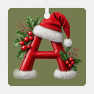 Ornement En Métal Lettre de Noël A décorée d'un chapeau de Père Noël