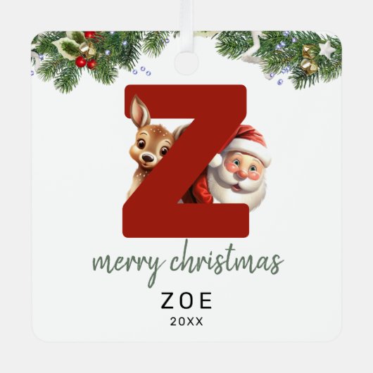 Ornement En Métal Lettre enfant Z Monogramme Arbre de Noël (Recto)