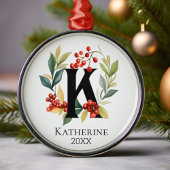 Ornement En Métal Lettre initiale K Berry Wreath Noël
